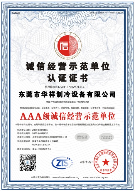 诚信经营示范单位认证证书