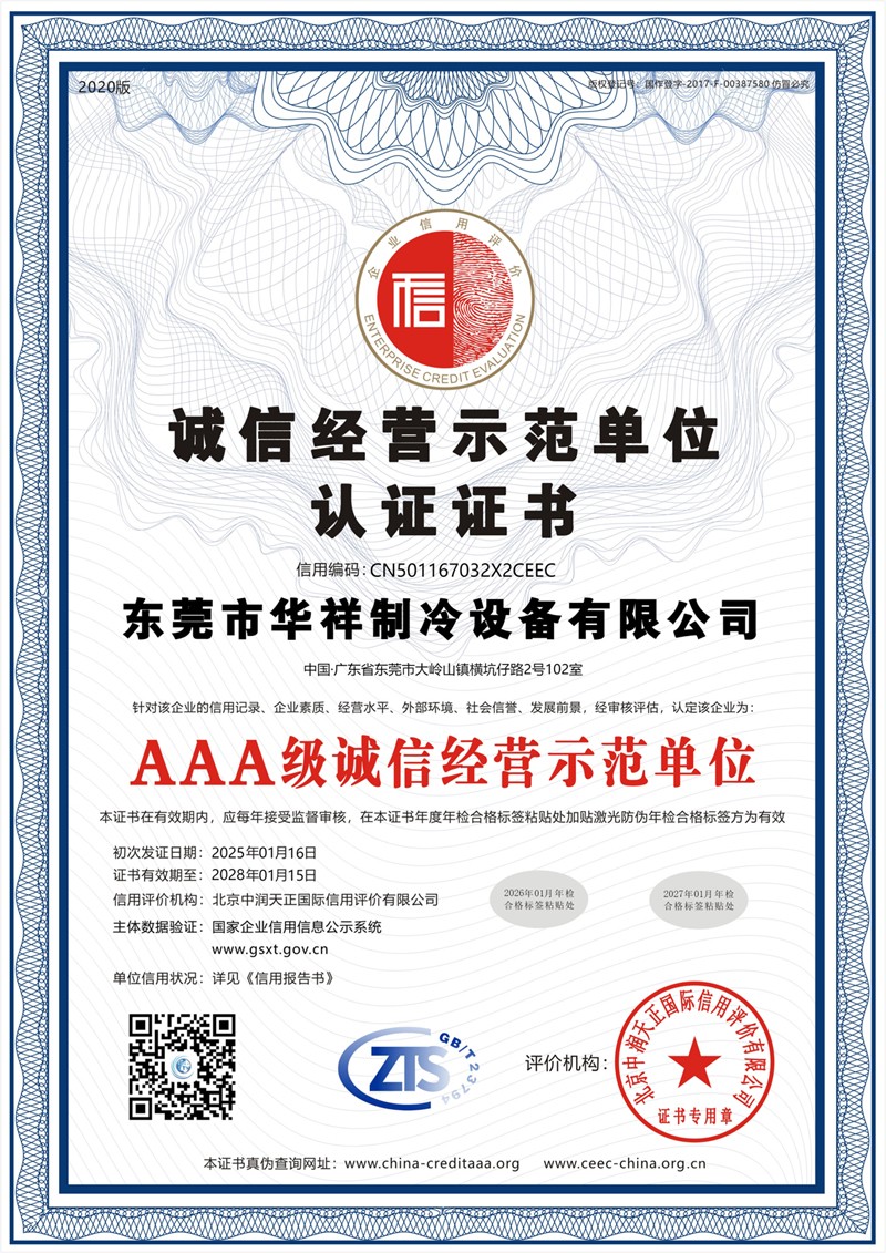 诚信经营示范单位认证证书